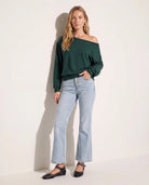 Hunter Green $|& SEAS Brooksville One Shoulder Sweatshirt - SOF Back