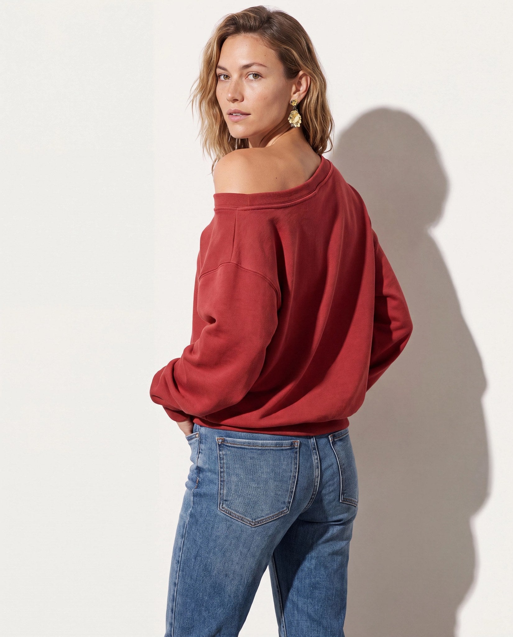 Rosewood $|& SEAS Brooksville One Shoulder Sweatshirt - SOF Side