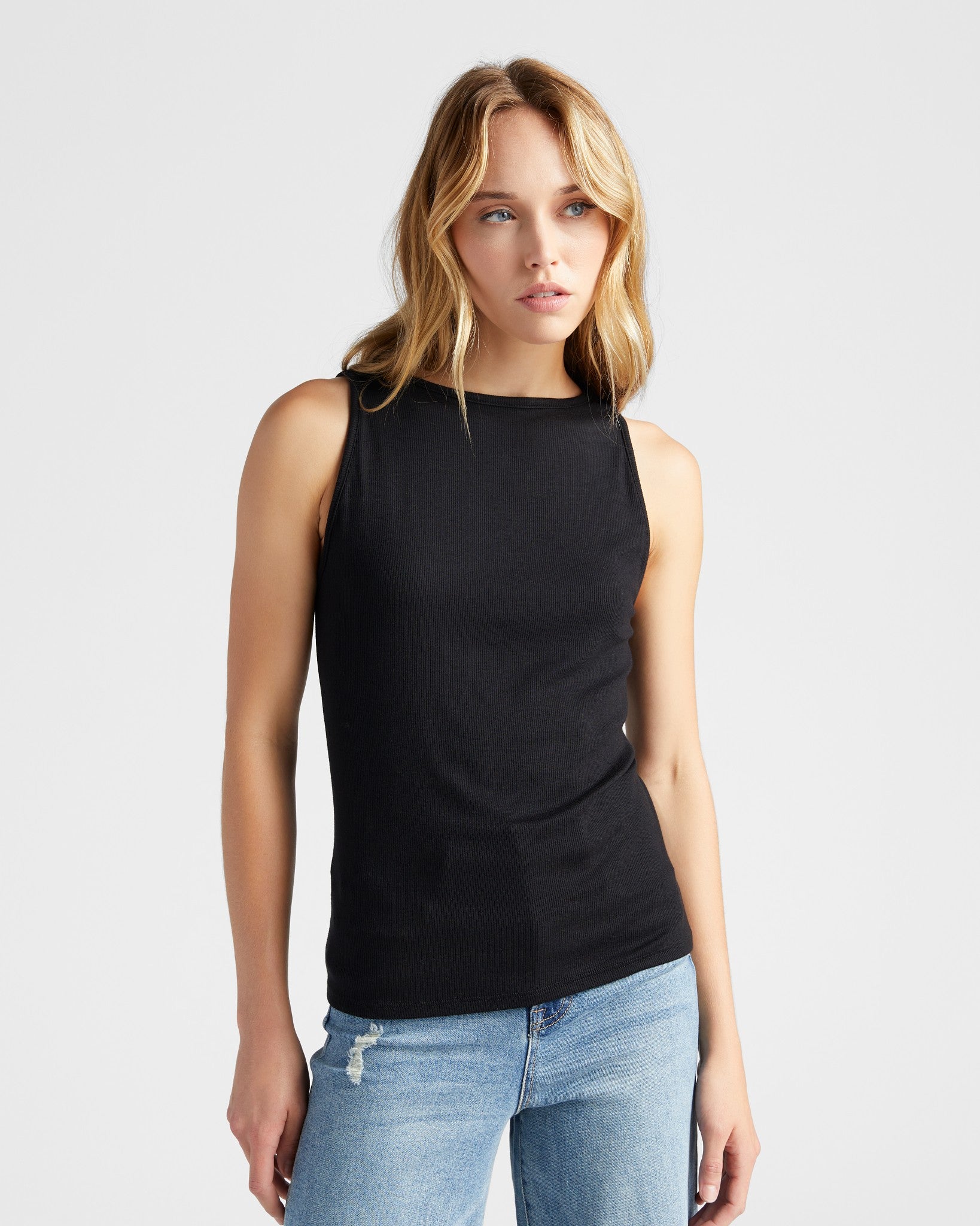 Slim Fit High Neck Ribbed Tank - So-Soft Modal Stretch – Seventy