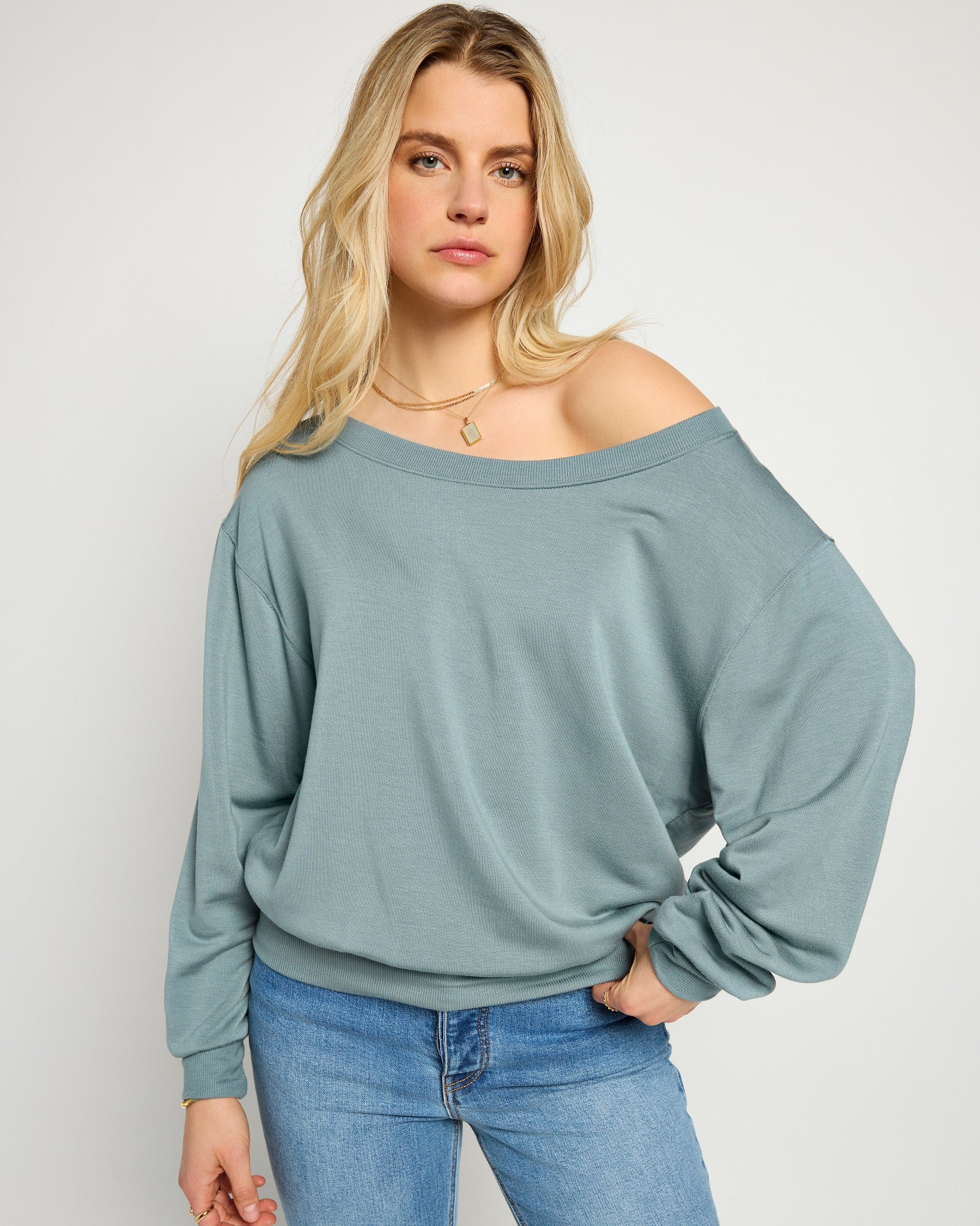 Goblin Blue $|& SEAS Brooksville One Shoulder Sweatshirt - SOF Front