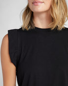 Black $|& SEAS Ruffle Shoulder Tank - SOF Detail