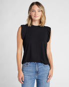 Black $|& SEAS Ruffle Shoulder Tank - SOF Front