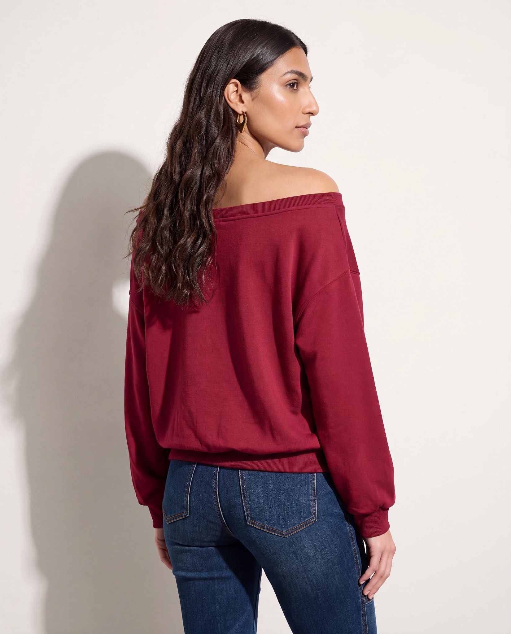 Cabernet $|& SEAS Brooksville One Shoulder Sweatshirt - SOF Back