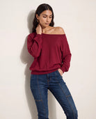 Cabernet $|& SEAS Brooksville One Shoulder Sweatshirt - SOF Front