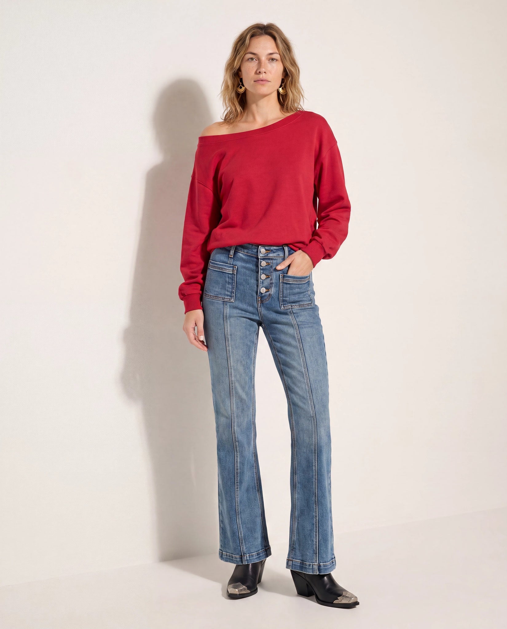 Chili Pepper $|& SEAS Brooksville One Shoulder Sweatshirt - SOF Side