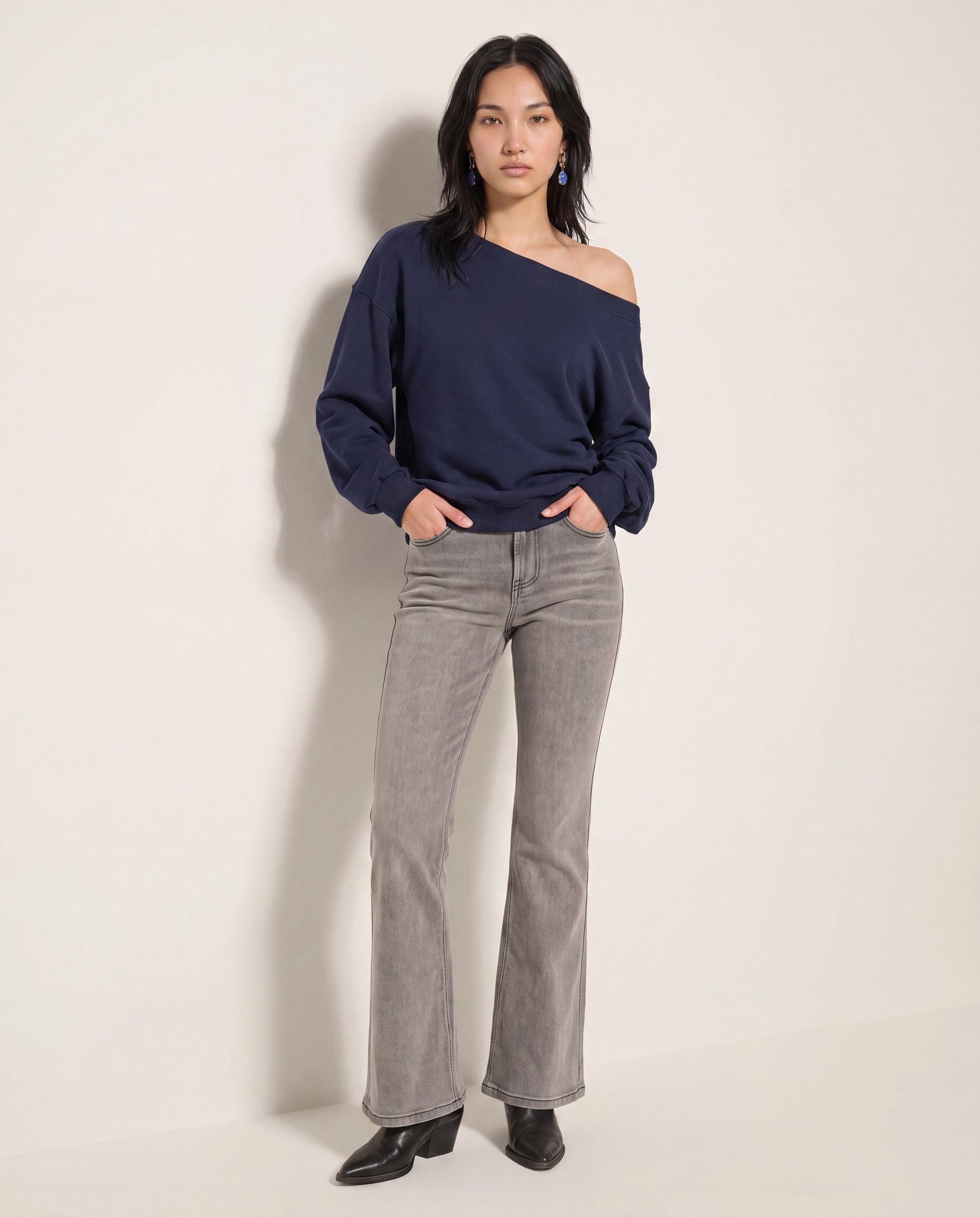 Navy $|& SEAS Brooksville One Shoulder Sweatshirt - UGC On Fig