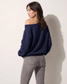 Navy $|& SEAS Brooksville One Shoulder Sweatshirt - SOF Back
