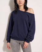 Navy $|& SEAS Brooksville One Shoulder Sweatshirt - SOF Full Front
