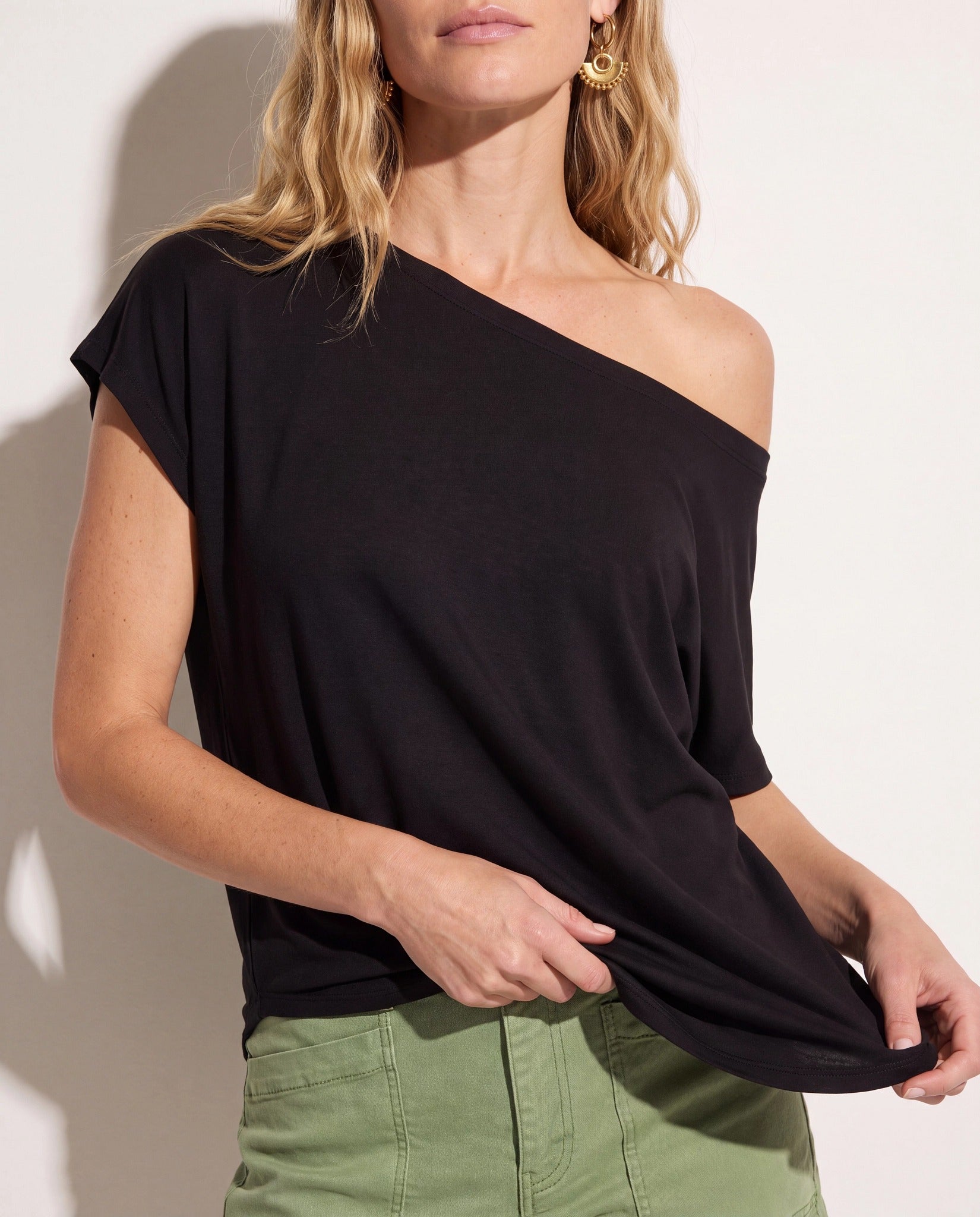 Black $|& SEAS Edgewater Off The Shoulder Tee - SOF Back