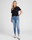 Medium Wash $|& SEAS Jett Mid Rise Ankle Skinny Jeans - SOF Full Front