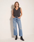 Medium Wash $|& SEAS Joni Wide Leg Distressed Jeans - SOF Back