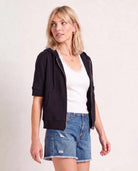 Black $|& SEAS Short Sleeve Fleece Zip Up - SOF Front