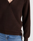 Dark Chocolate $|& SEAS Coastal Wrap Sweater - SOF Detail