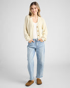 Cream $|& SEAS Coastal V-Neck Cardigan - SOF Full Front