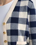 Cream/Navy $|& SEAS Alumni Double Plaid Cardigan - SOF Detail