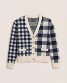 Cream/Navy $|& SEAS Alumni Double Plaid Cardigan - Hanger Detail