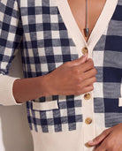 Cream/Navy $|& SEAS Alumni Double Plaid Cardigan - SOF Full Front