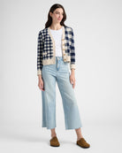 Cream/Navy $|& SEAS Alumni Double Plaid Cardigan - SOF Full Front