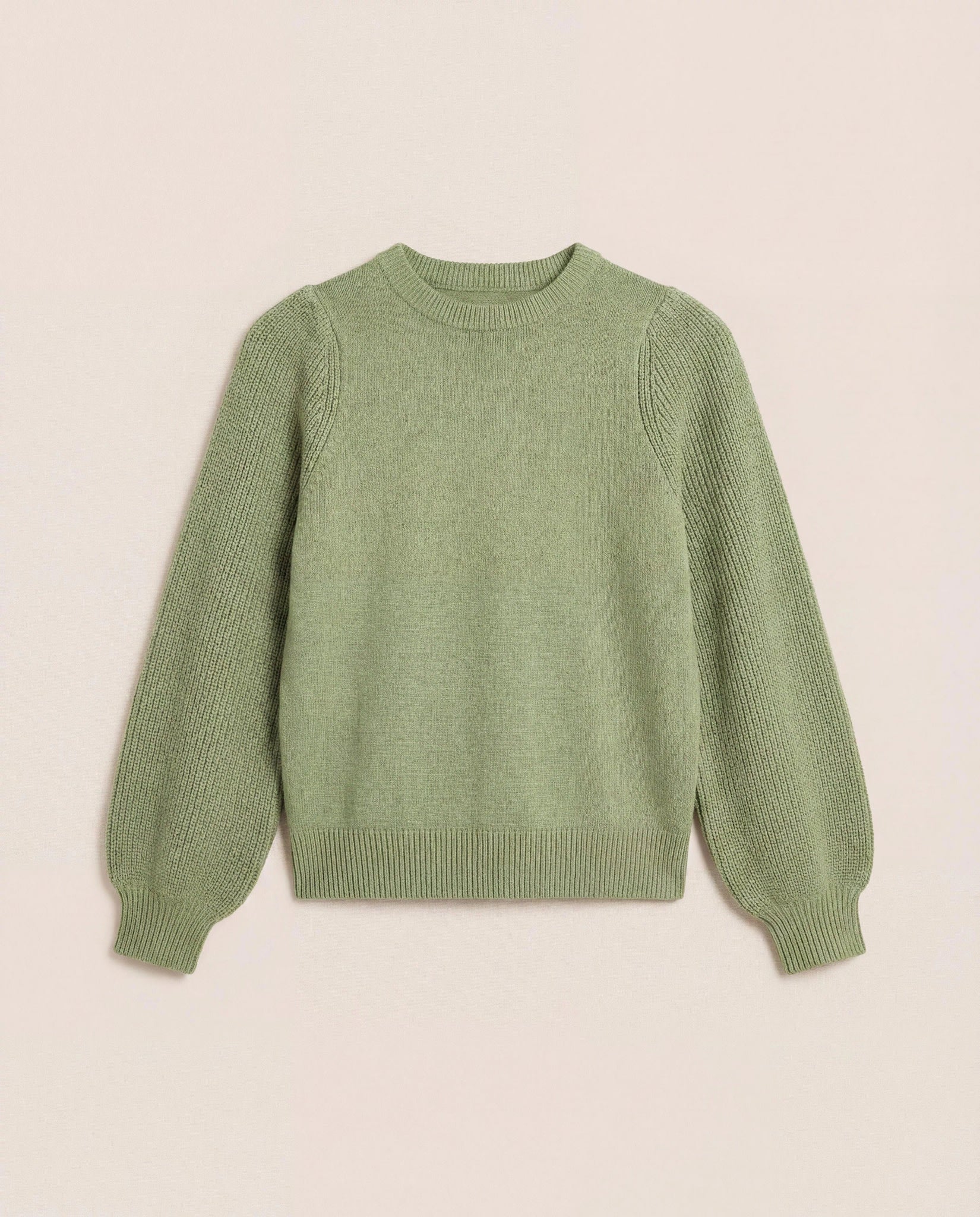 Frosty Spruce $|& SEAS Pacific Puff Shoulder Crew Neck Sweater - VOF Detail