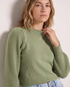Frosty Spruce $|& SEAS Pacific Puff Shoulder Crew Neck Sweater - SOF Front