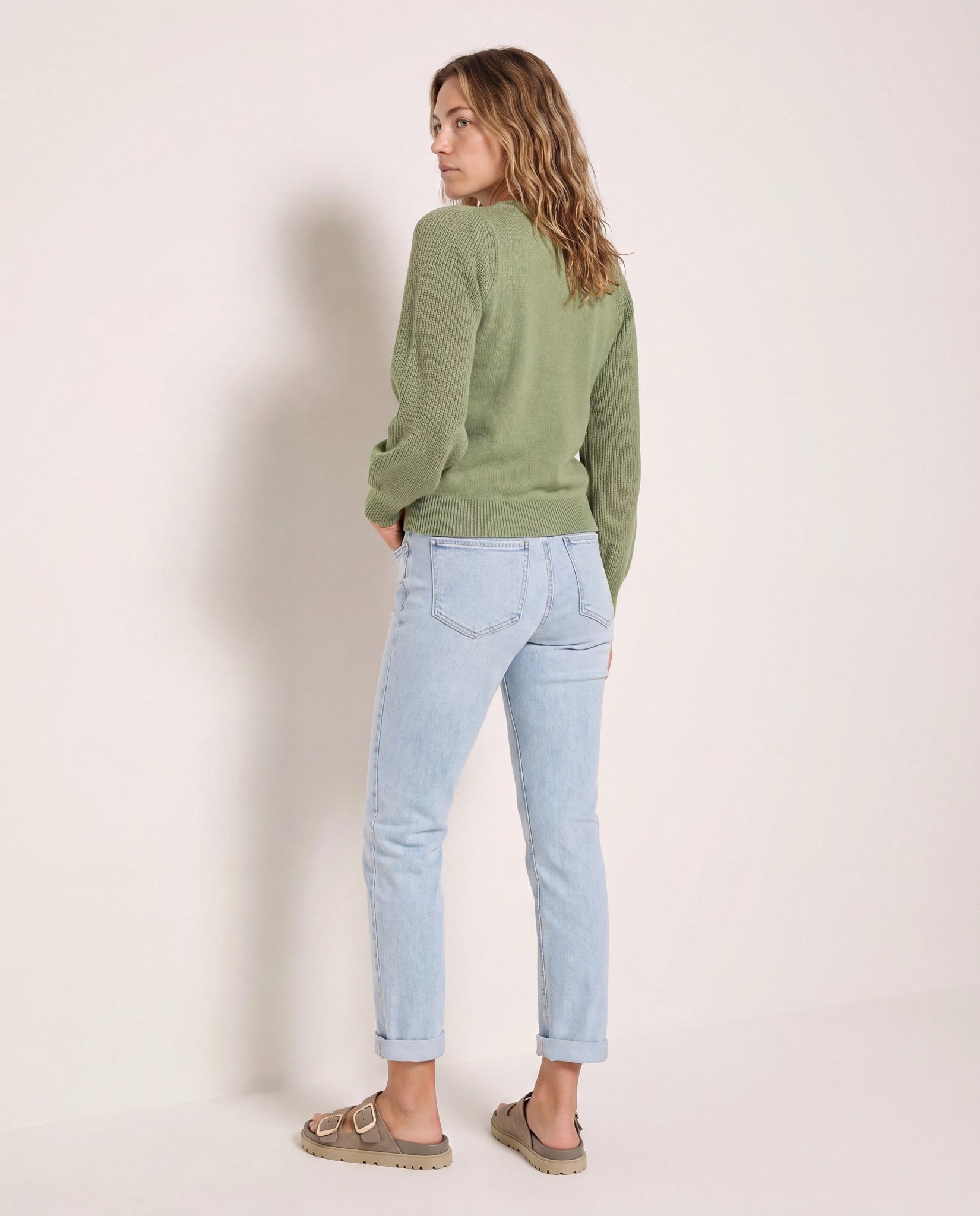 Frosty Spruce $|& SEAS Pacific Puff Shoulder Crew Neck Sweater