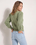 Frosty Spruce $|& SEAS Pacific Puff Shoulder Crew Neck Sweater