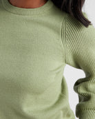 Frosty Spruce $|& SEAS Pacific Puff Shoulder Crew Neck Sweater - SOF Full Front