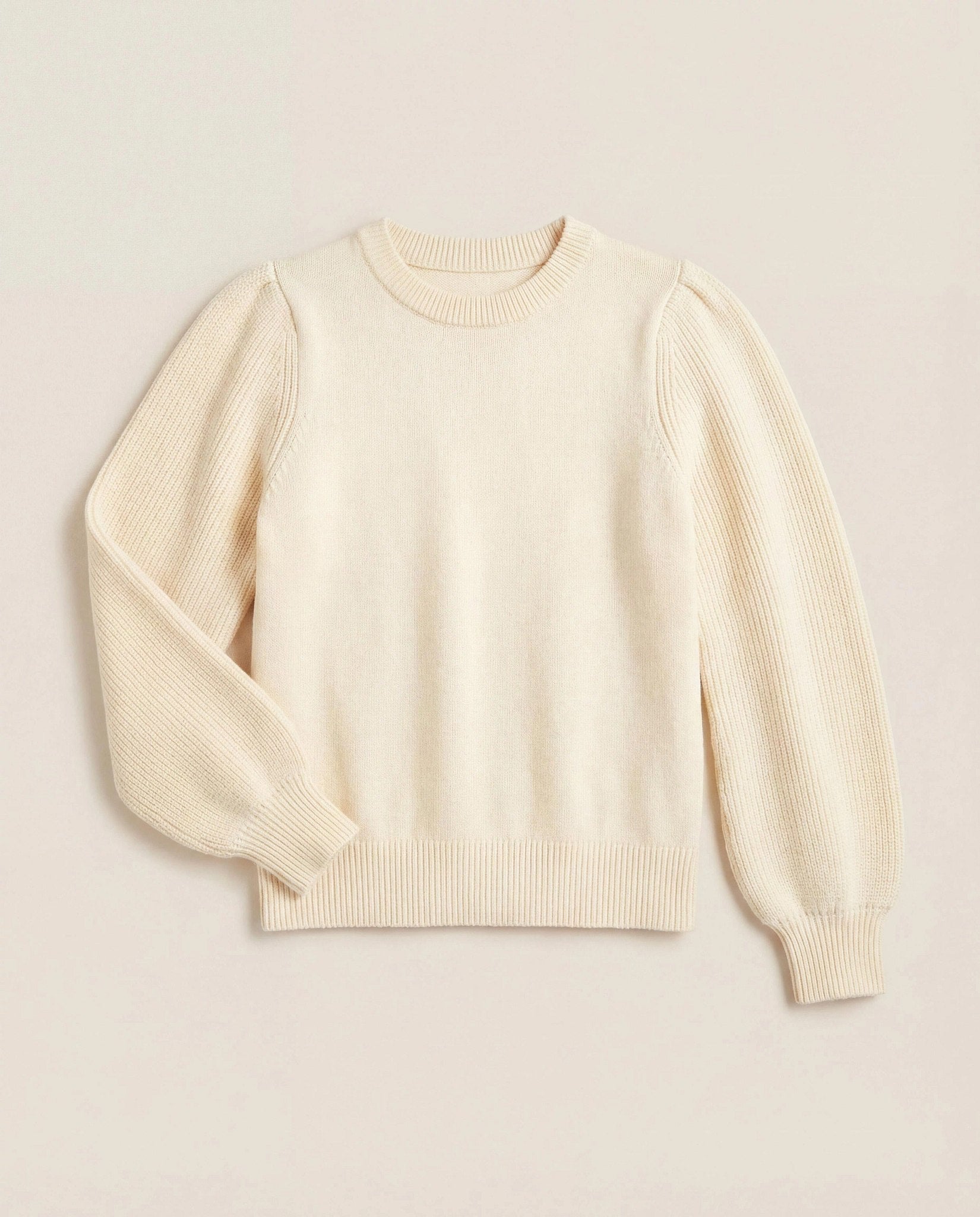 Cream $|& SEAS Pacific Puff Shoulder Crew Neck Sweater - VOF Detail