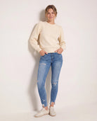 Cream $|& SEAS Pacific Puff Shoulder Crew Neck Sweater - SOF Side