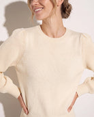 Cream $|& SEAS Pacific Puff Shoulder Crew Neck Sweater - SOF Front