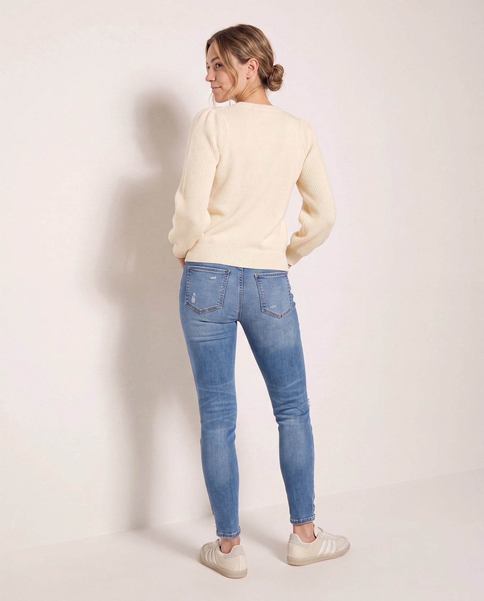 Cream $|& SEAS Pacific Puff Shoulder Crew Neck Sweater