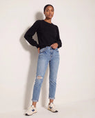 Black $|& SEAS Pacific Puff Shoulder Crew Neck Sweater - SOF Back