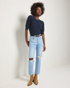 Navy $|& SEAS Pacific Puff Short Sleeve Crew Neck - UGC On Fig