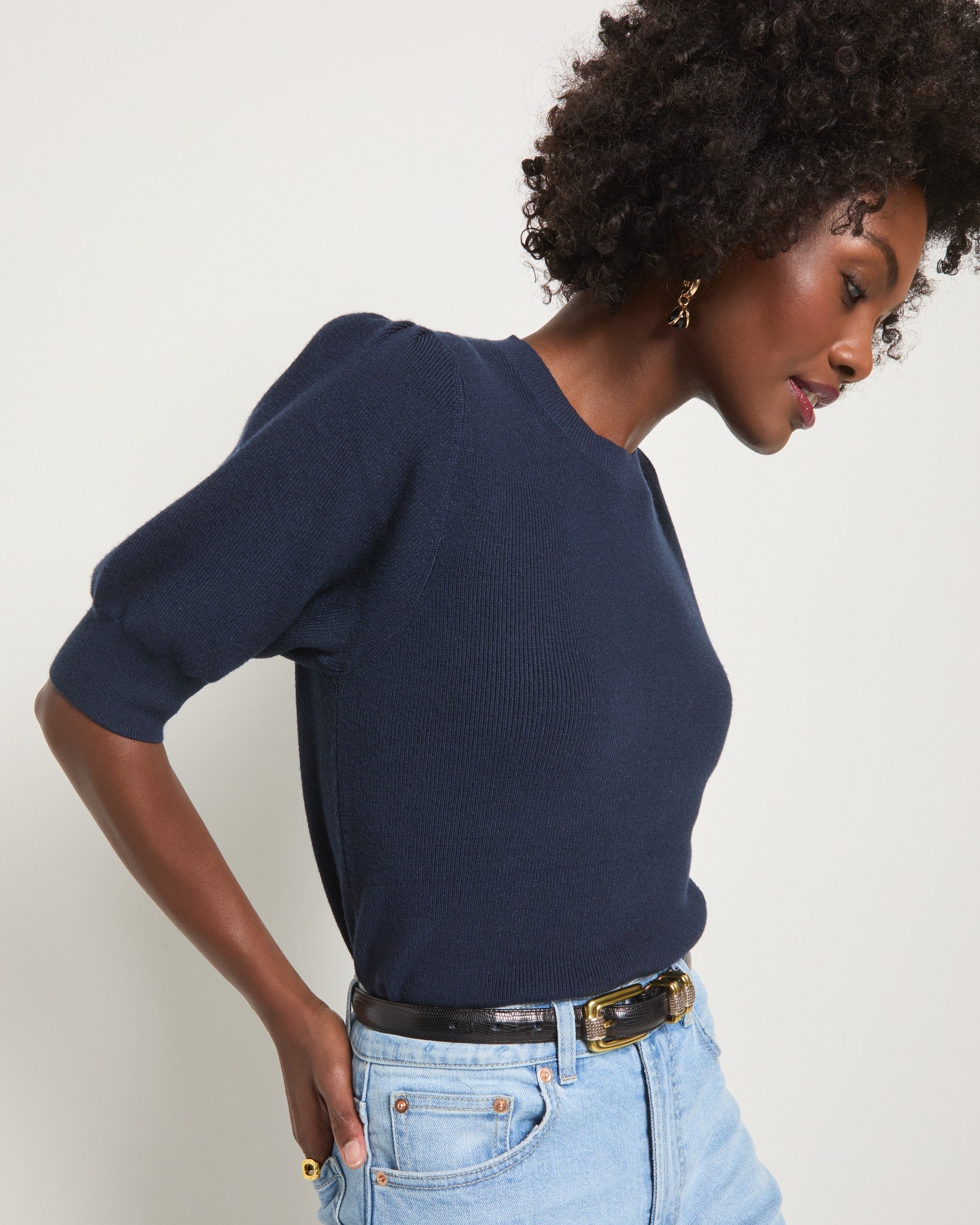 Navy $|& SEAS Pacific Puff Short Sleeve Crew Neck - SOF Front
