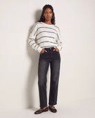 Ivory/Navy $|& SEAS Crew Neck Stripe Long Sleeve - SOF Back
