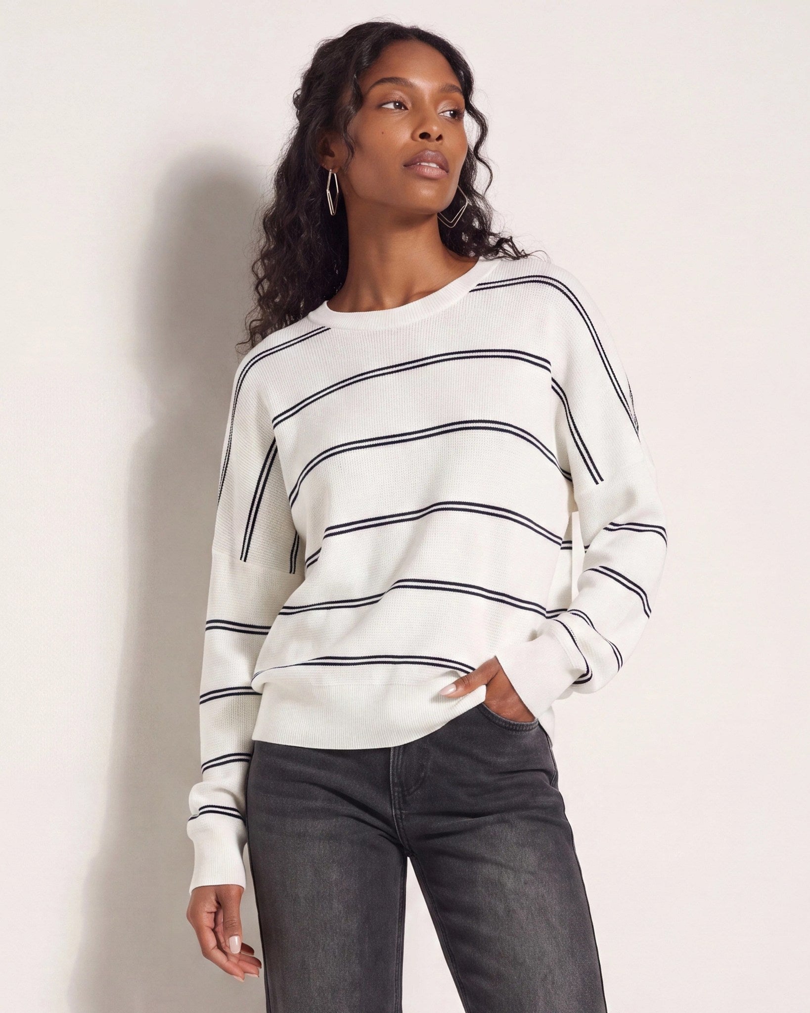 Mサイズ！Striped Crewneck Coastal Striped Crew Neck Sweater - Lightweight Knit – Seventy