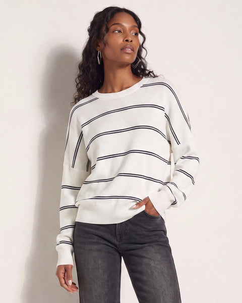 トップス YOKE 24SS MESH STRIPE CREWNECK SWEATER Coastal Striped Crew Neck Sweater - Lightweight Knit – Seventy