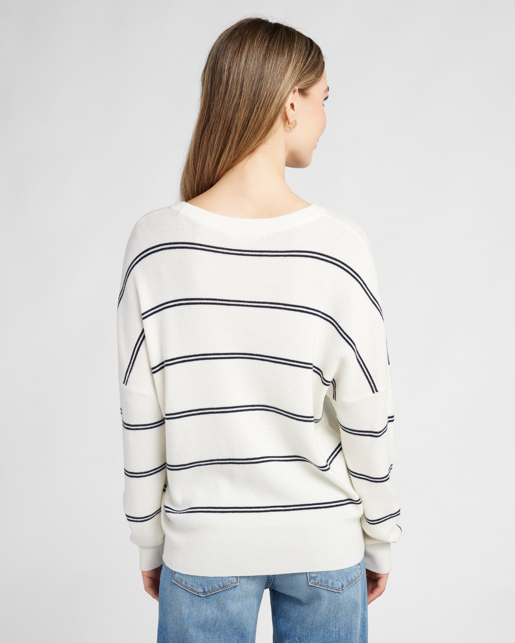 Ivory/Navy $|& SEAS Crew Neck Stripe Long Sleeve - SOF Back