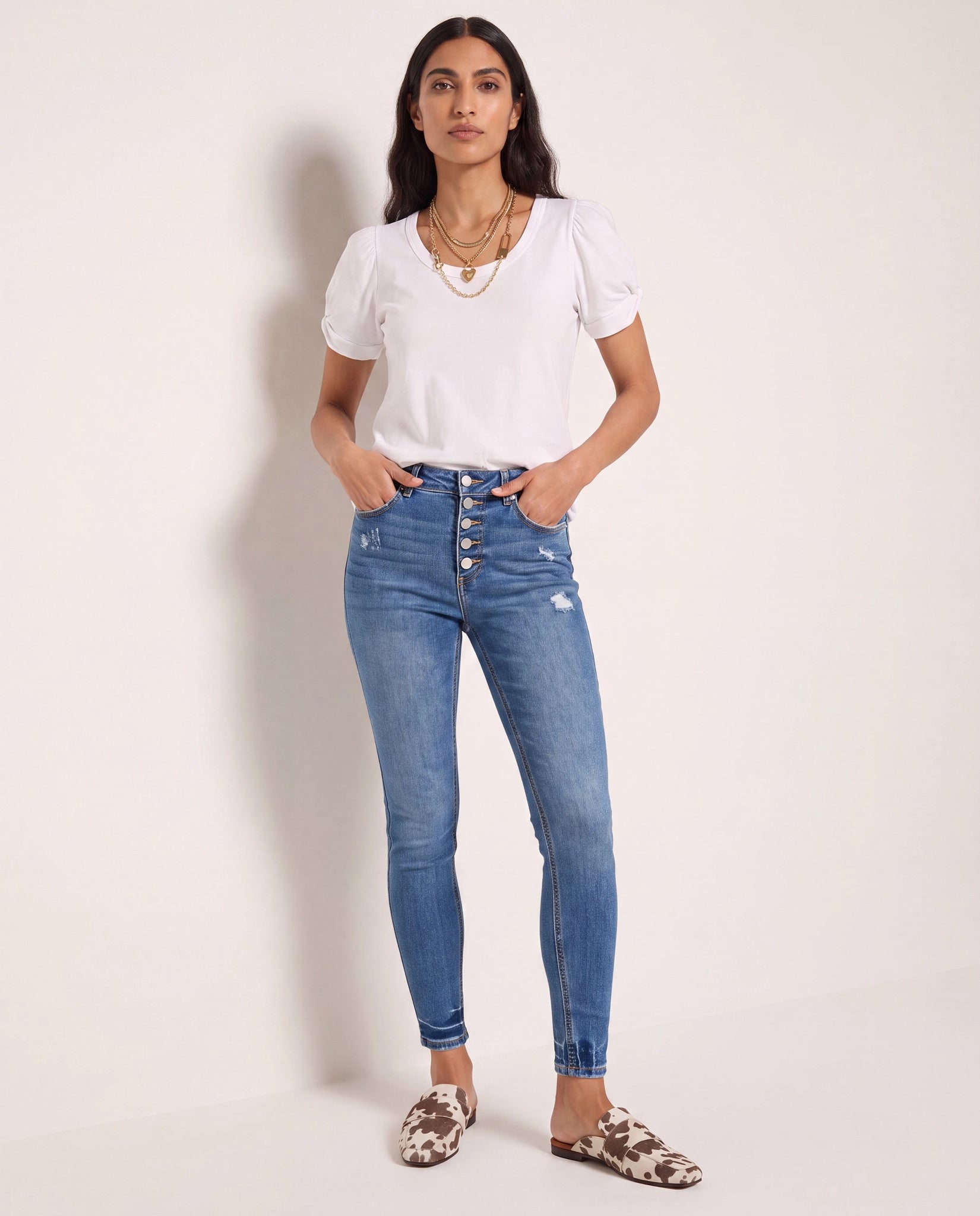 Medium Wash $|& SEAS Tina High Rise Ankle Skinny Jeans with Button Fly - UGC On Fig