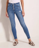 Medium Wash $|& SEAS Tina High Rise Ankle Skinny Jeans with Button Fly - SOF Front