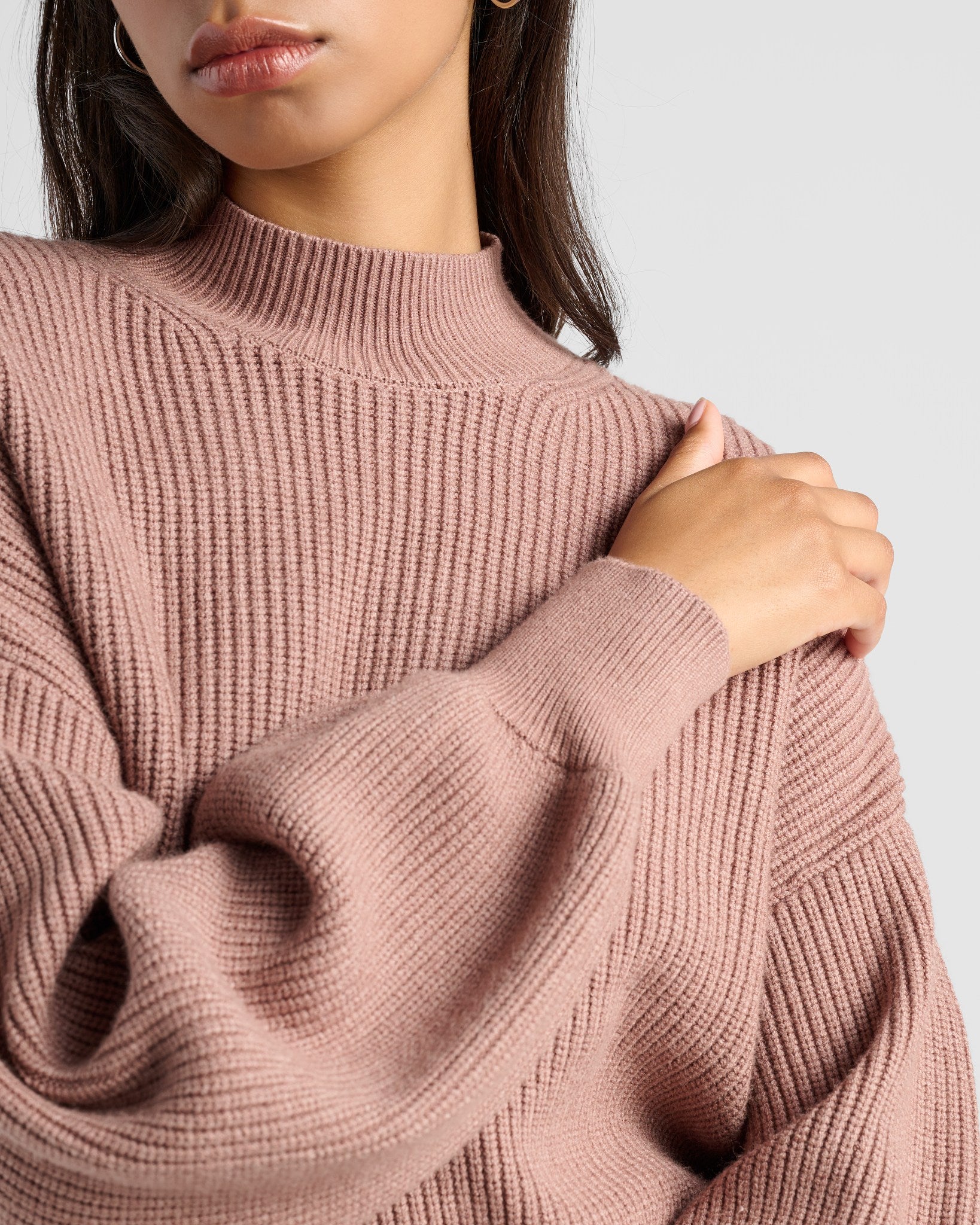 Heather Cocoa $|& SEAS Pacific Mock Neck Marled Sweater - SOF Detail