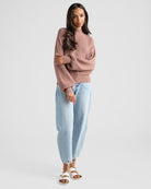 Heather Cocoa $|& SEAS Pacific Mock Neck Marled Sweater - SOF Full Front