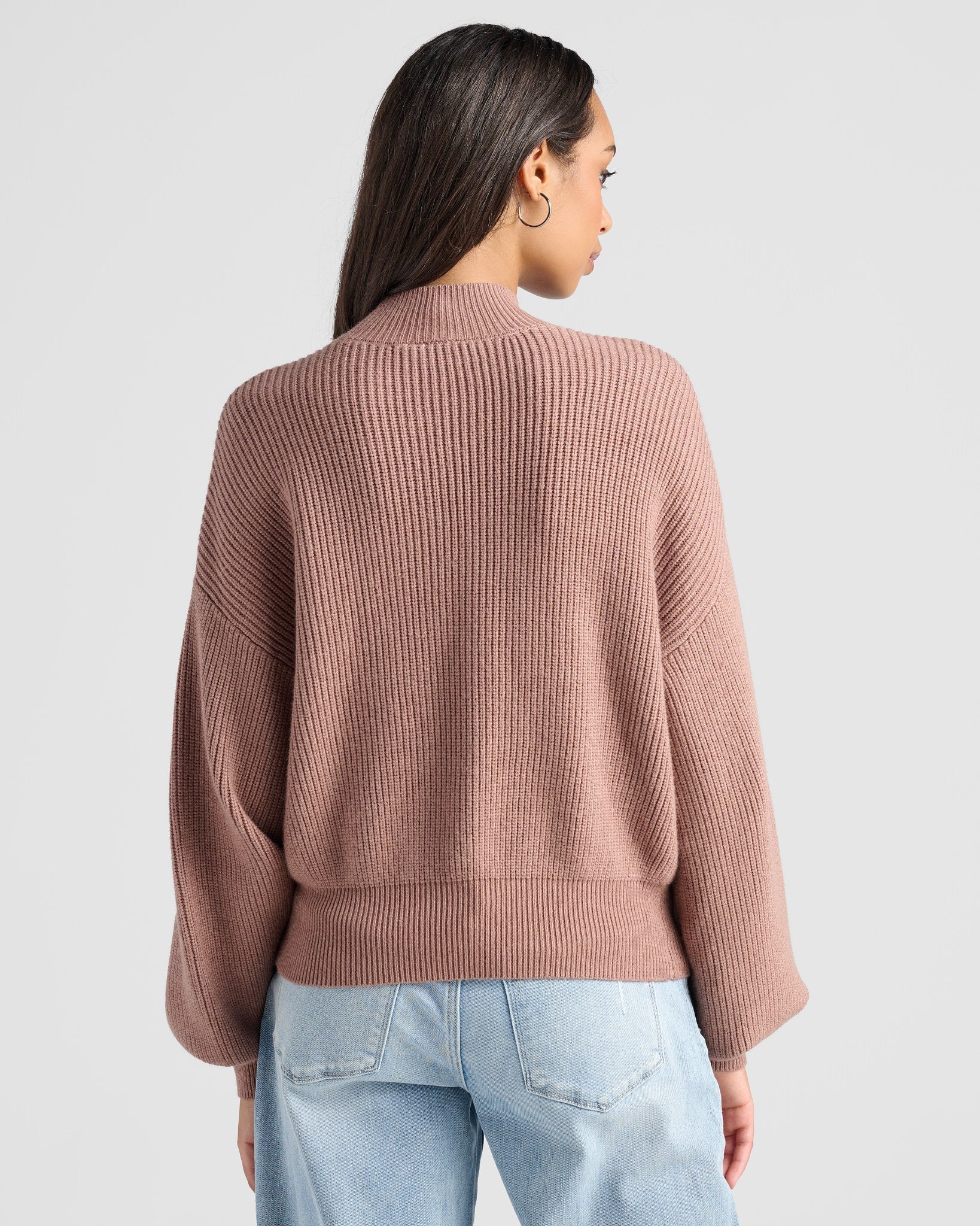 Heather Cocoa $|& SEAS Pacific Mock Neck Marled Sweater - SOF Back