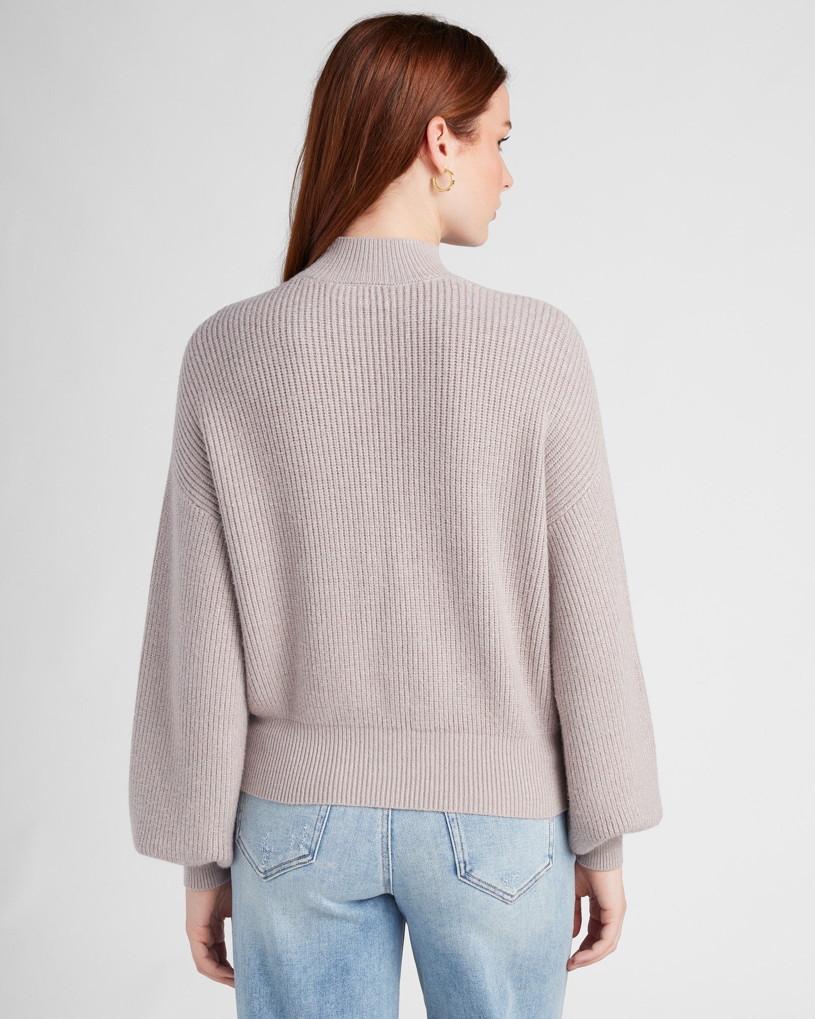 Heather Grey $|& SEAS Pacific Mock Neck Marled Sweater - SOF Back