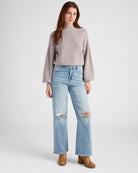 Heather Grey $|& SEAS Pacific Mock Neck Marled Sweater - SOF Full Front