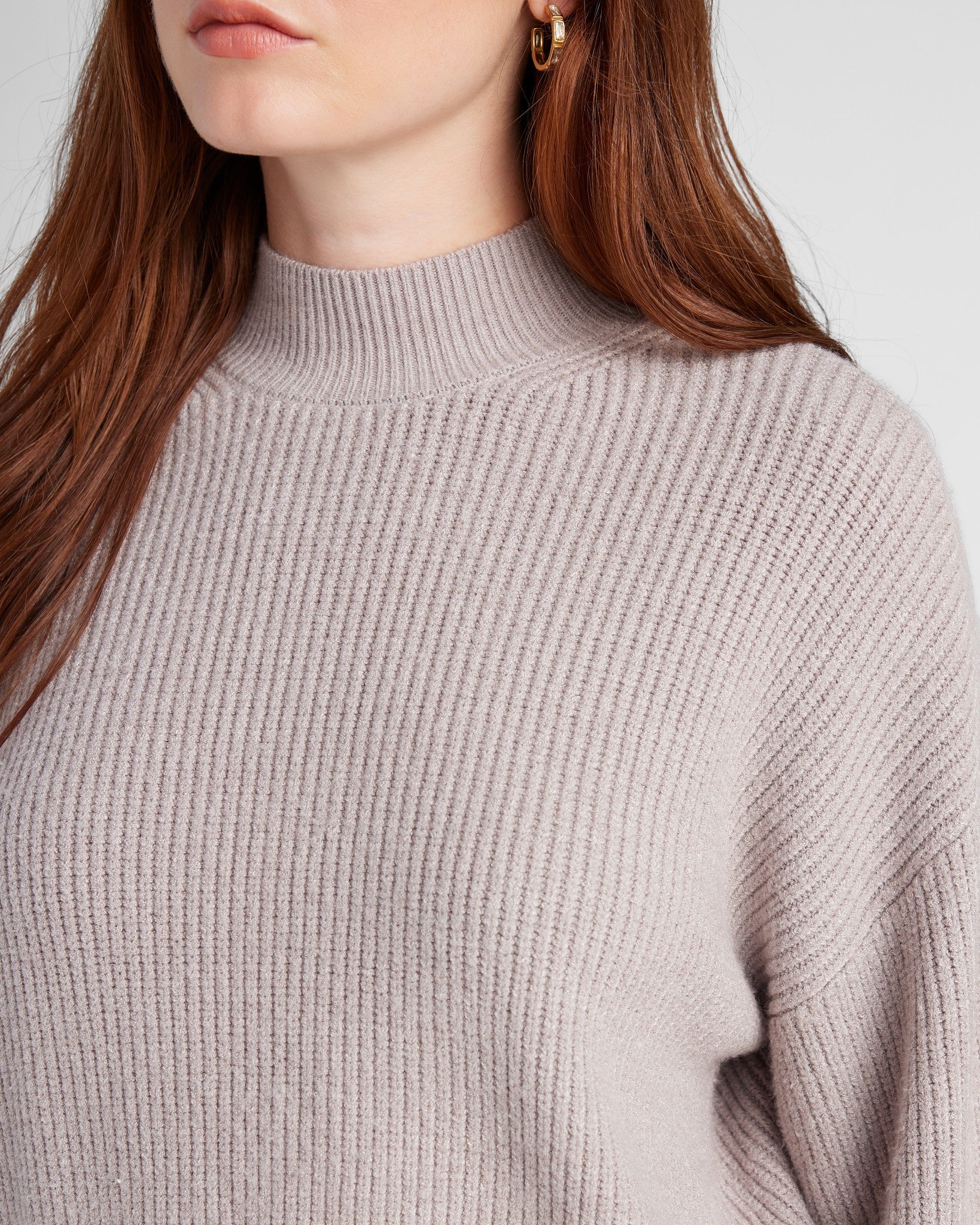 Heather Grey $|& SEAS Pacific Mock Neck Marled Sweater - SOF Detail