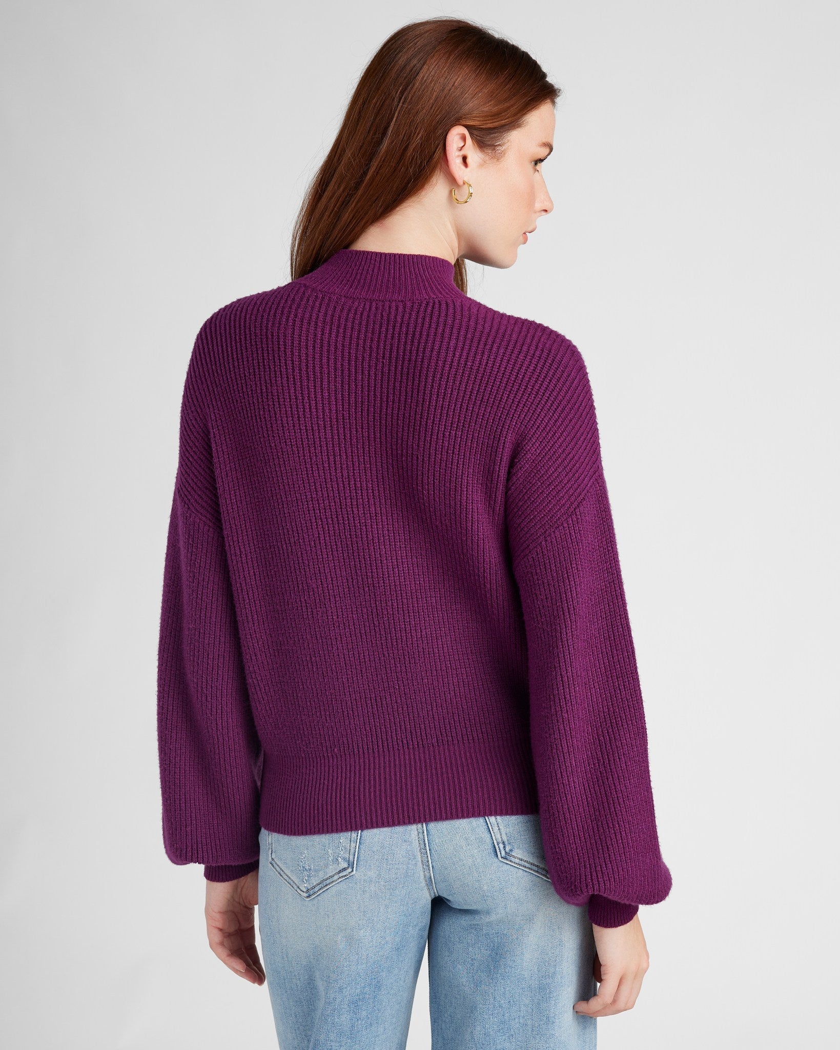Heather Eggplant $|& SEAS Pacific Mock Neck Marled Sweater - SOF Back