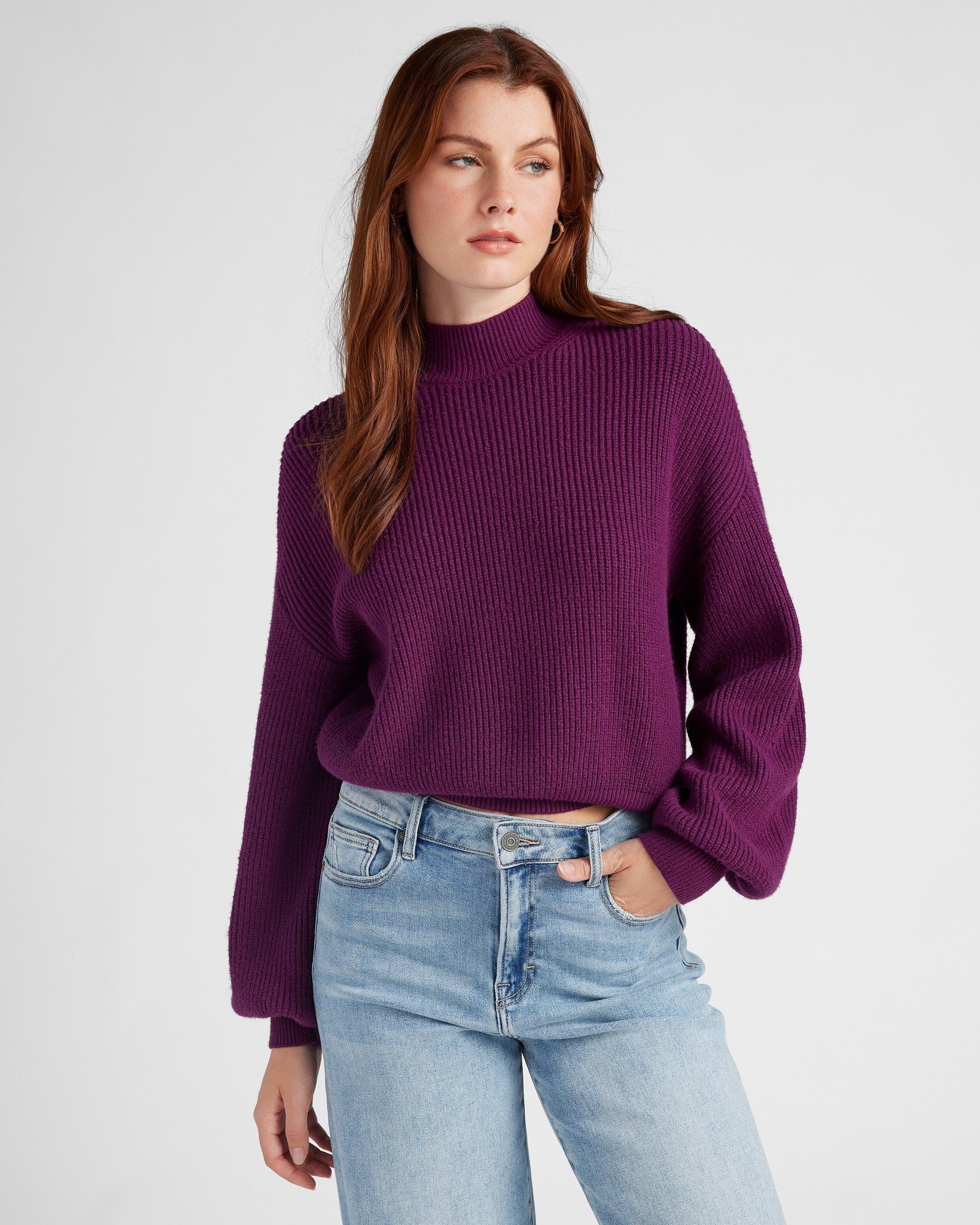 Heather Eggplant $|& SEAS Pacific Mock Neck Marled Sweater - SOF Front