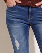 Dark Wash $|& Herizon Suzi Mid Rise Distressed Skinny Jeans - SOF Full Front