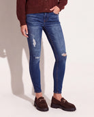 Dark Wash $|& Herizon Suzi Mid Rise Distressed Skinny Jeans - SOF Front